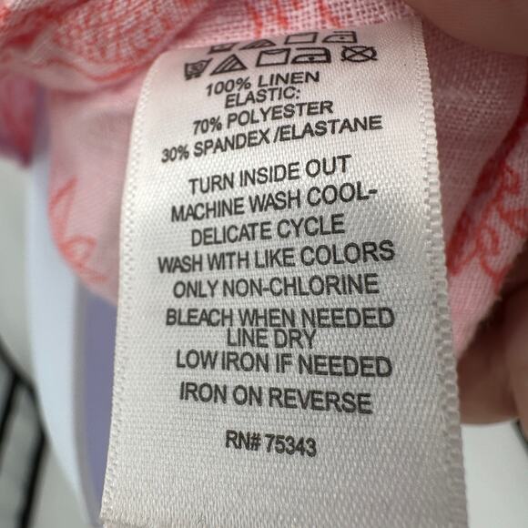 Cynthia Rowley Linen Smocked Blouse M Pink Peacock Print Puff Sleeve Square Neck - Picture 10 of 10